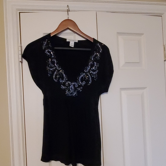 WHBM size small short sleeve sequence black sweate - Picture 2 of 5